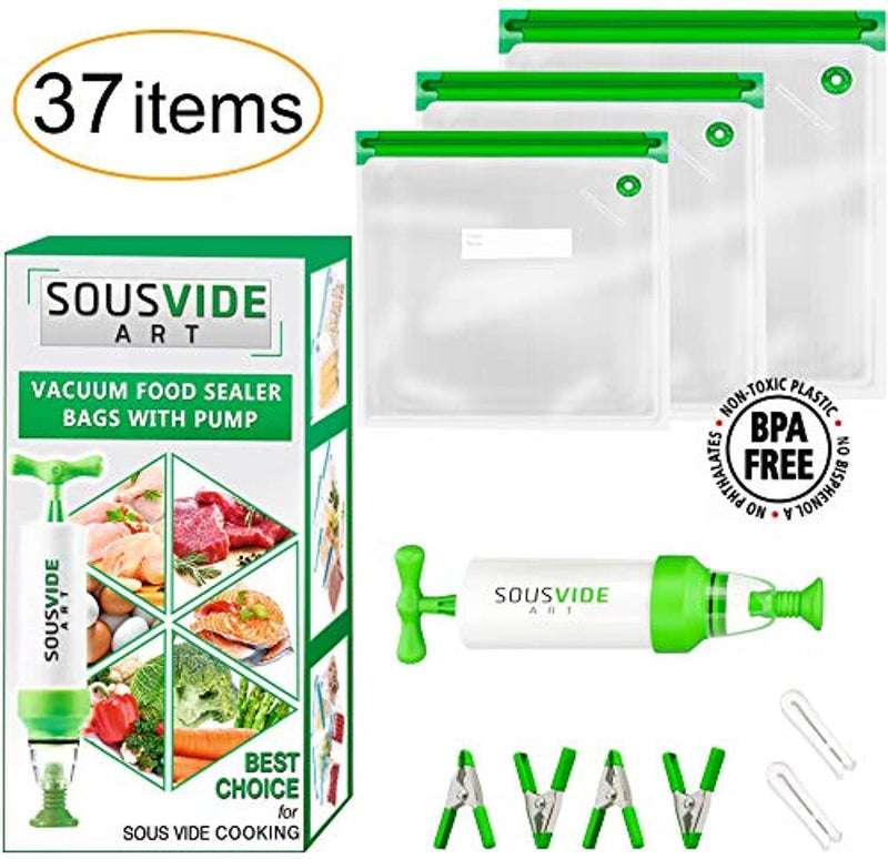 Sous Vide Bags 30 Reusable Vacuum Food Storage Bags Sous Vide Bag Kit 3 Sizes BPA Free (Premium)