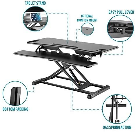 Standing Desk Stand Up Desks Height Adjustable Sit Stand Converter Laptop Stands Large Wide Rising Black Dual Monitor PC Desktop Computer Riser Table Workstation Foldable Extender Ergonomic 37 inch by Defy Desk