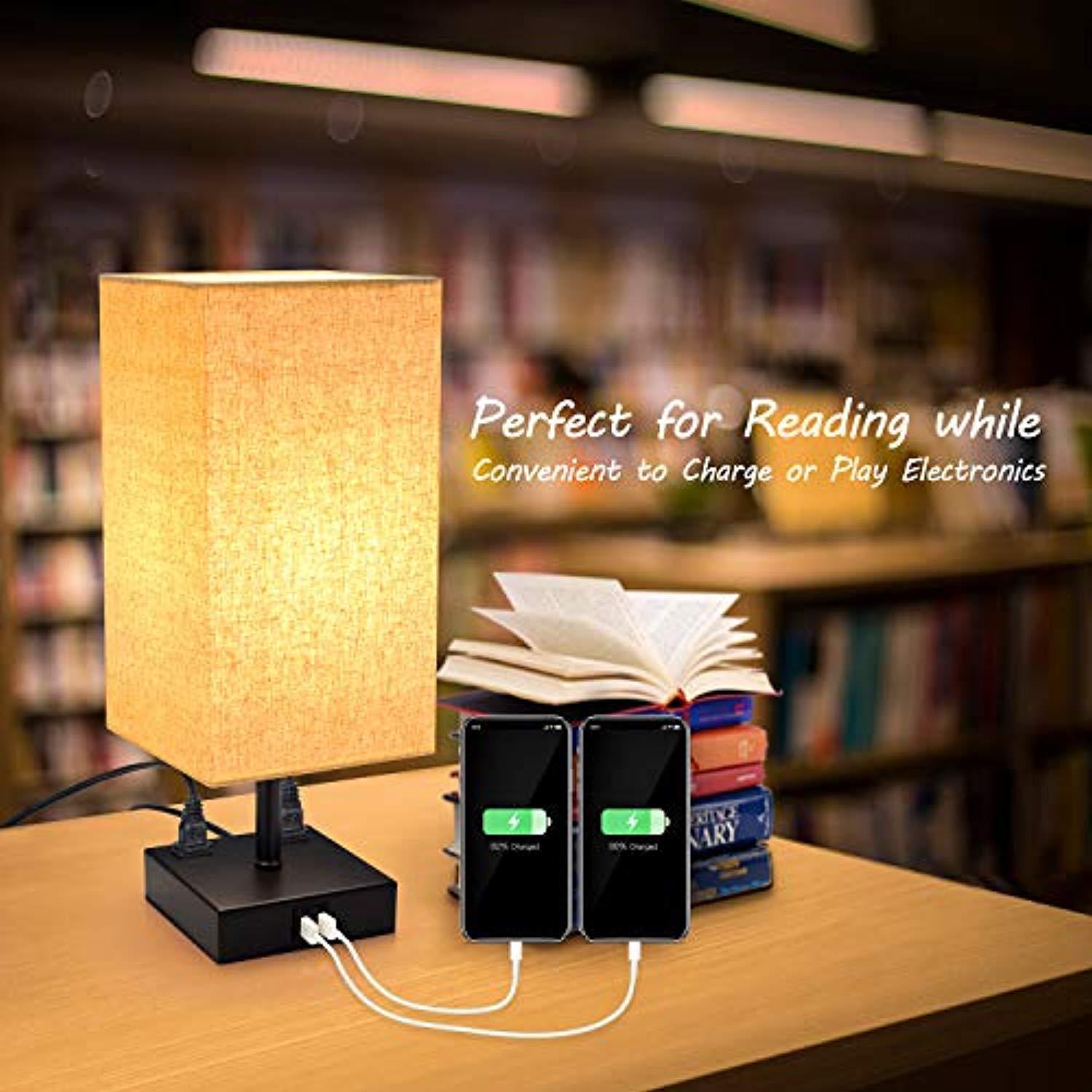Touch Control Dimmable Table Lamp-Bedside Desk Lamp-Modern Nightstand Lamp for Bedroom Living Room Office with Two USB Charging Ports, Two AC Outlets,Dimmable Vintage 60W Equivalent LED Bulb Included