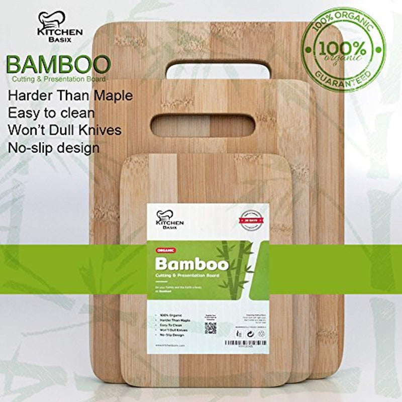 Bamboo Cutting Board 3 Piece Set, Made From Premium 100% Organic And Safe Antibacterial Wood, Newest Non-Stick Design, FDA Approved And BPA Free Kitchen Chopper Reversible Stand. Kitchen Basix