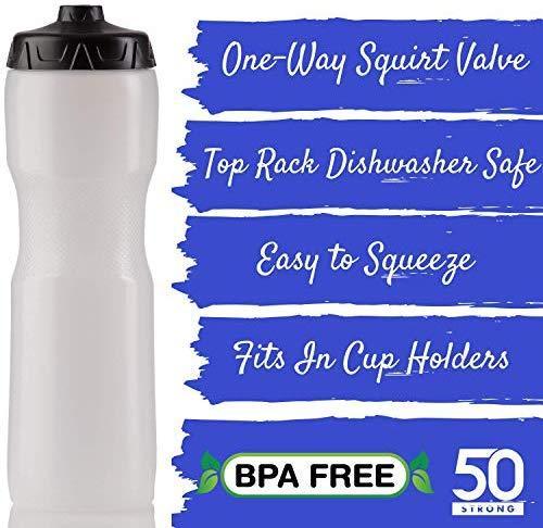 Swig Savvy  50 Strong Brand Jet Stream Sports Squeeze Water Bottle with One-Way Valve - Team Pack – Set of 6 Leak Proof Squirt Waterbottles - 28 Ounces -Perfect for Bikes - Made in USA