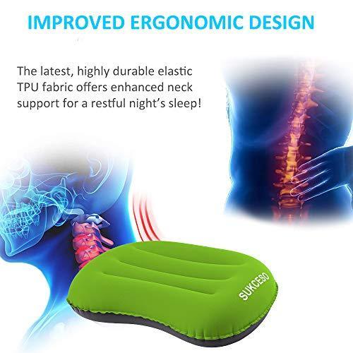 [2-PACK] Ultralight Inflatable Camping Pillow - Compressible, Compact, Comfortable for Sleeping While Traveling, Hiking, or Backpacking. Ergonomic Inflating Camping Pillows for Neck and Lumbar Support