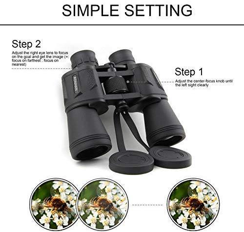20x50 High Power Military Binoculars, Compact HD Professional/Daily Waterproof Binoculars Telescope for Adults Bird Watching Travel Hunting Football-BAK4 Prism FMC Lens-with Case and Strap (20X50)