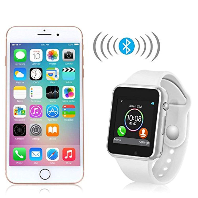 Bluetooth Smart Watch for iOS iPhone Android System Qidoou Wrist Watch Camera HCM Card Sleep Monitor Step Calories Tracker Alarm Clock Call/Message Reminder Anti-Lost for Adults and Kids(White)