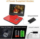 WONNIE 12.5 Inch Portable DVD Player, 10.5" Swivel Screen, 4 Hour Rechargeable Battery, USB / SD Slot (RED)