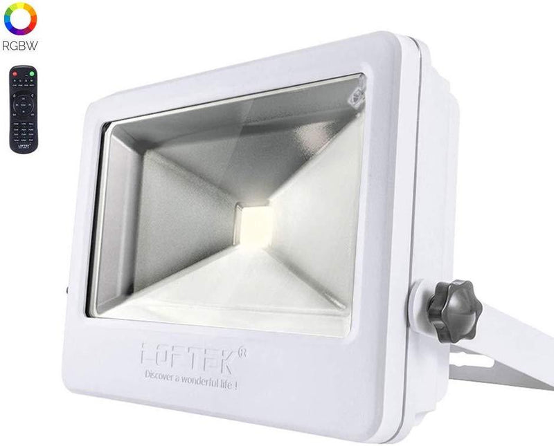Nova Plus 50W RGB LED LOFTEK Flood Light, Outdoor IP66 Waterproof Explosion-Proof Glass Color Changing Light with Remote Control and US 3-Plug, Wall Washer Light (Silver)