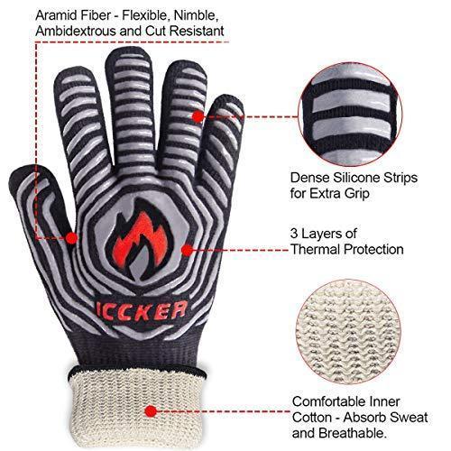 ICCKER Oven Gloves 1112°F (600°C) Extreme Heat Resistant Cooking Gloves for Kitchen, Baking, Fireplace, Grill, BBQ - 14 Inch (36CM) (Glove 1)