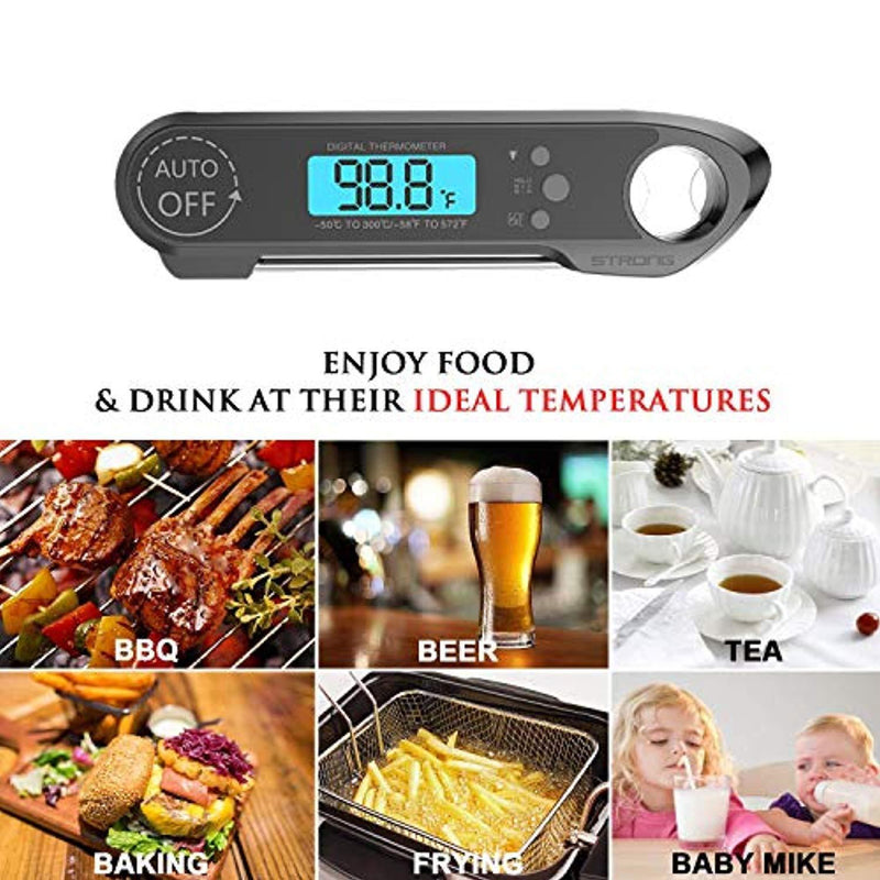 YI Digital Instant Read Meat Thermometer，Waterproof Meat Thermometer BBQ Thermometer with Calibration and Backlight LCD Function Cooking Thermometer for Food，Coffee， Candy, Milk, Tea, BBQ Grill Smokers B by yinred