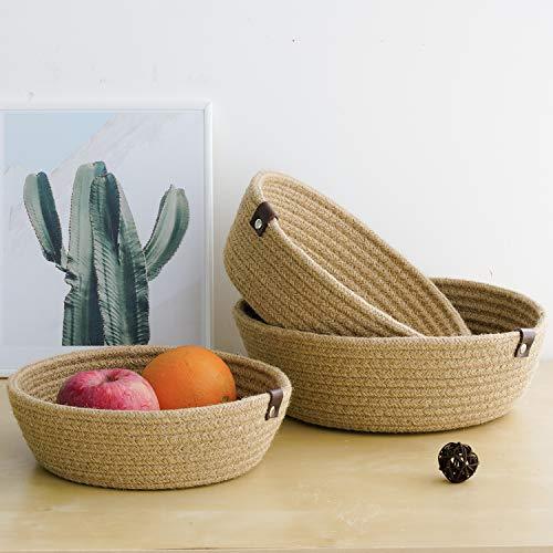 Goodpick 3pack Small Basket - Woven Jute Storage Basket for Kitchen Corner Basket for Snack Storage Cute Basket for CosmetiHome Storage Baskets for Shelves Gift Baskets, Hemp