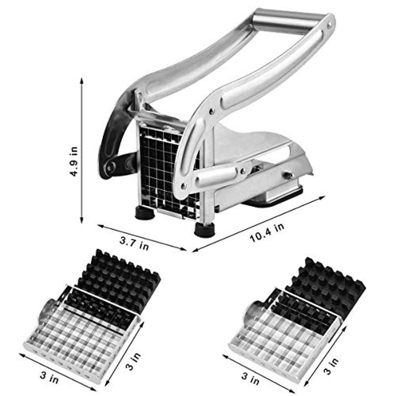 French Fry Cutter, Sopito Stainless Steel Potato Slicer Vegetables Fruit Chopper and Dicer with 2 Size Interchangeable Blades and Strong-Hold Suction Pads for Potatoes, Veggie Sticks