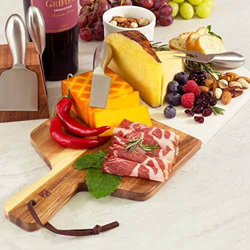 Home Perspective Slate Cheese Board Set, 10 Piece Set Includes 4 Stainless Steel Cheese Tools, Premium Acacia Serving Tray with Slate Board, and Porcelain Olive Dish