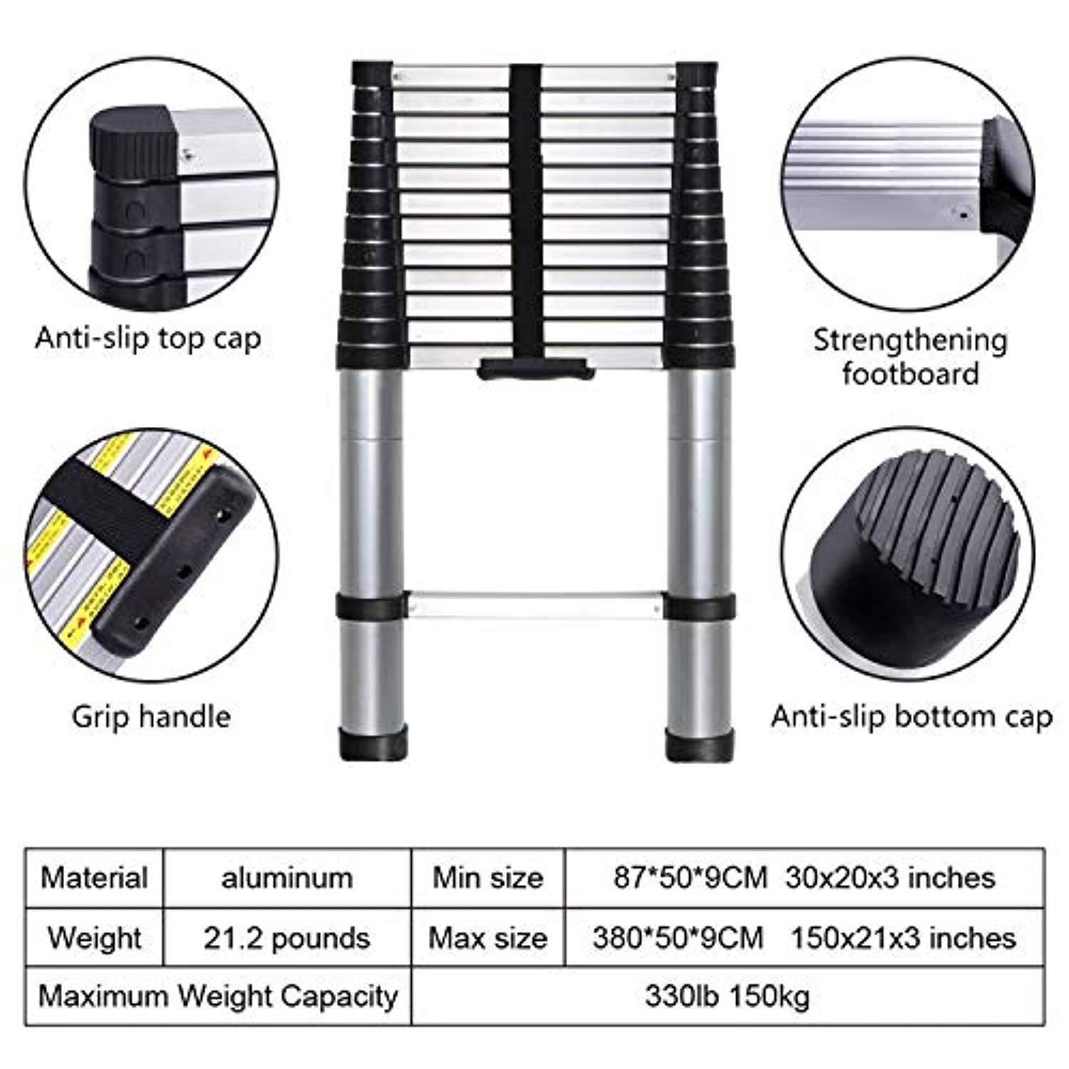 Xaestival 12.5ft EN131 Telescoping Ladder Aluminum Telescopic Extension Multi Purpose Ladders