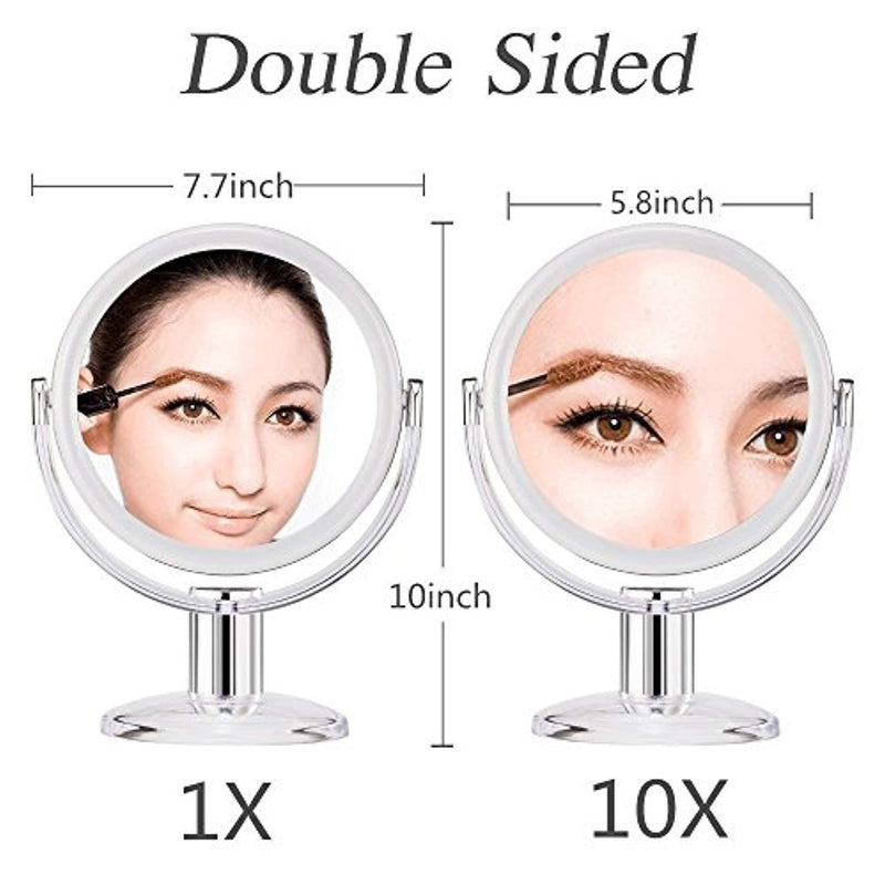 Gotofine Double Sided Magnifying Makeup Mirror, 1X & 10X Magnification with 360 Degree Rotation- Clear & Transparent