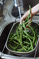 LiveFresh Over the Sink Micro-perforated Stainless Steel 4-Quart Colander with Non-Slip Handle Grips and Rubber Feet - Handles Extend to Fit Any Sink