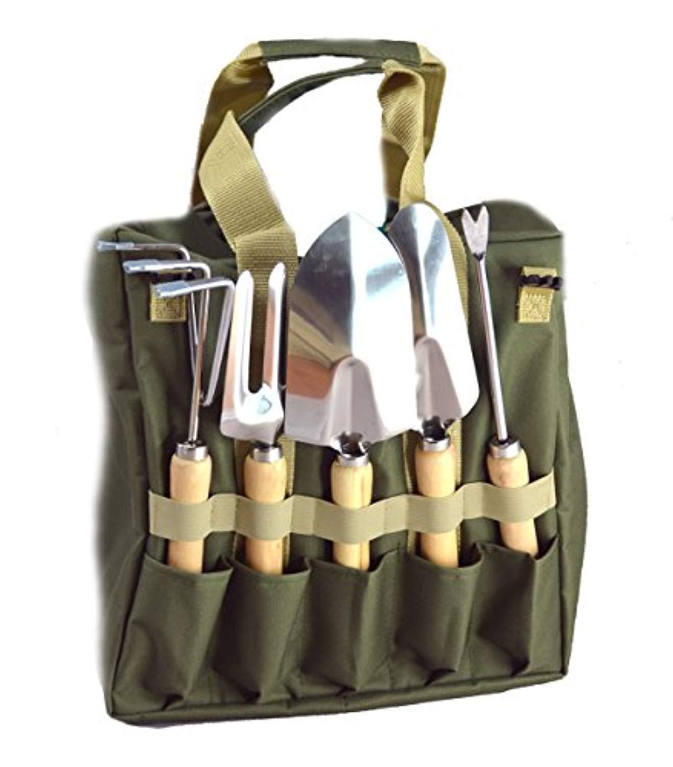 Infinite Cedar 10-piece Gardening Tool Set with Zippered Detachable Tote and Folding Stool Seat with Backrest