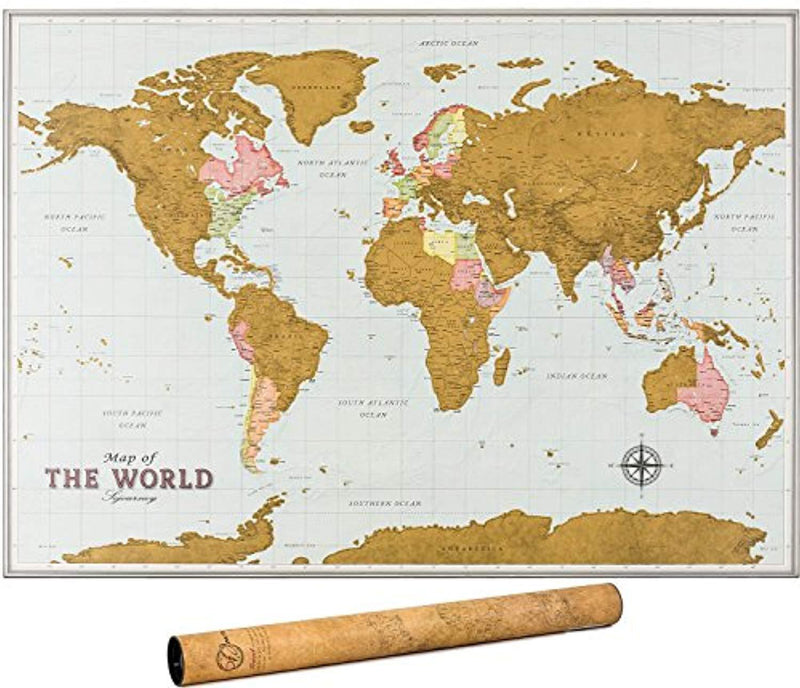 Scratch Off Map of the World – World Scratch off Map with Outlined Canadian and US States | World Map Scratch Off Poster with Highly Detailed Cartography | XL Large Size 33 x 24 Inches | Vintage Map by Sojourney
