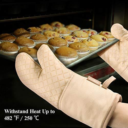 KES Kitchen Oven Mitts Set, Oven Mitts and Pot Holders, Heat Resistant with Quilted Cotton Lining, Non-Slip Surface 4 Pieces for Cooking, Baking, Grilling, Barbecue (Gray)