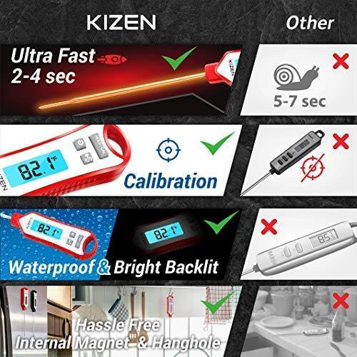 Kizen IP109 Waterproof Meat Thermometer with Long Probe Digital Instant Read Food Thermometer