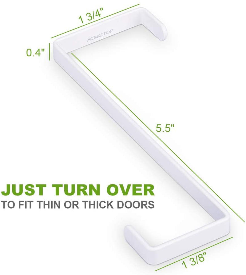 ACMETOP 6 Pack Over The Door Hook, Z-Shaped Reversible Door Hooks, Dual Head Single Over Door Hooks Fits 1-3/8” and 1-3/4”, Metal Door Hanger Hold Up to 30Lbs (White)