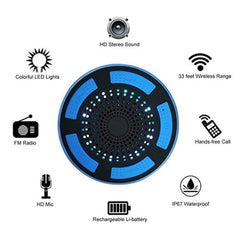 Portable Shower Radio, IP67 Waterproof Wireless Bluetooth Shower Speaker 4.0 for Pool with HD Sound & Bass, Built-in Mic, FM Radio and Colored LED Lights