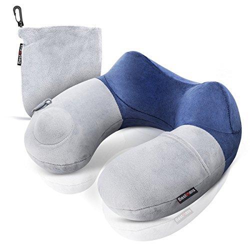 BestMaxs Travel Airplanes with Washable Pillowcase Mouth Blowing Inflatable Neck Pillow-Deep Gray