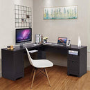 Tangkula 66" × 66" L-Shaped Desk, Corner Computer Desk, with Drawers and Storage Shelf, Home Office Desk, Sturdy and Space-Saving Writing Table,Brown