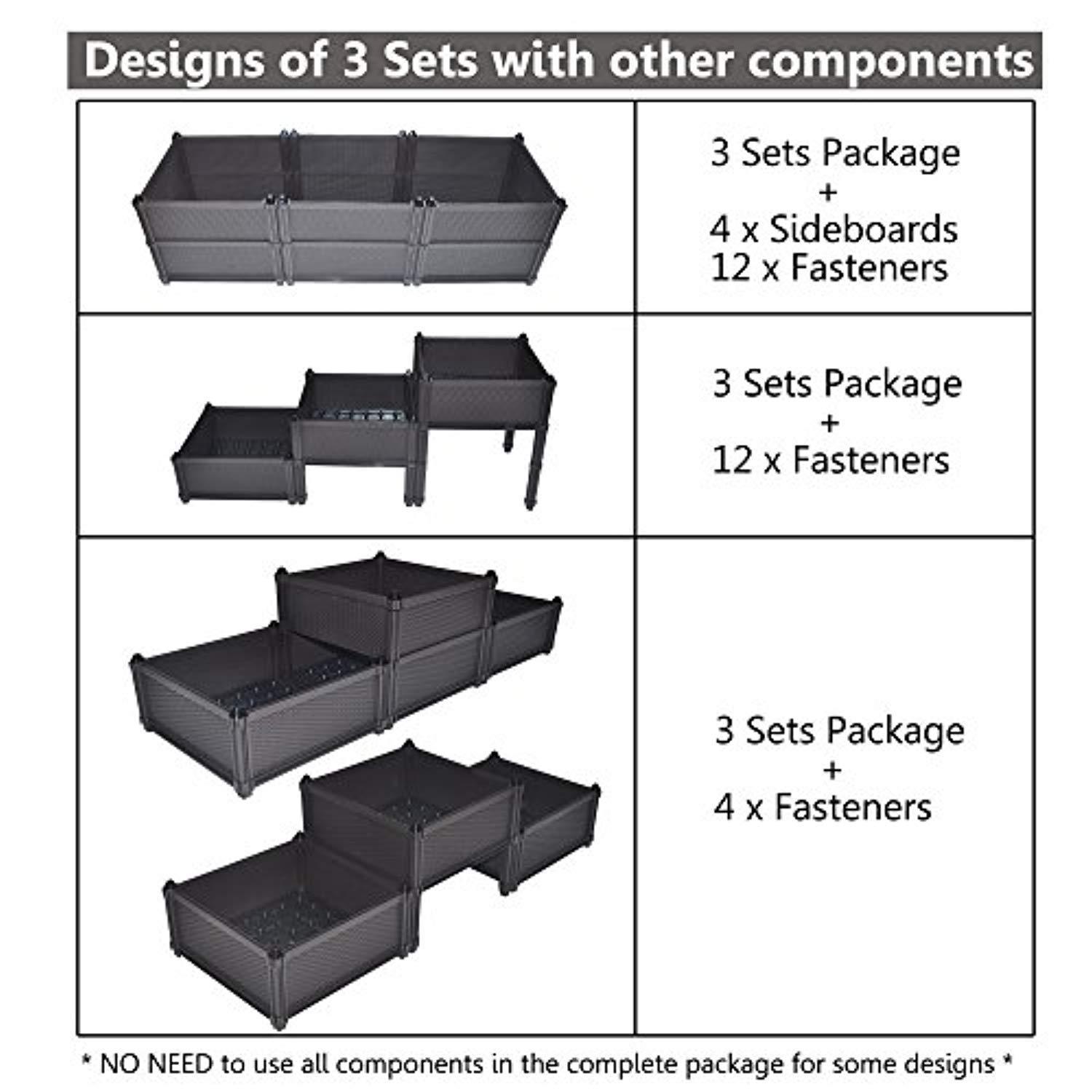 T4U Plastic Raised Garden Bed Brown Set of 3, Assemble Elevated Planter Box Container Indoor Outdoor Use for Orchid Herb Aloe Succulent Cactus Patio Backyard Porch Home Garden Decoration Gift