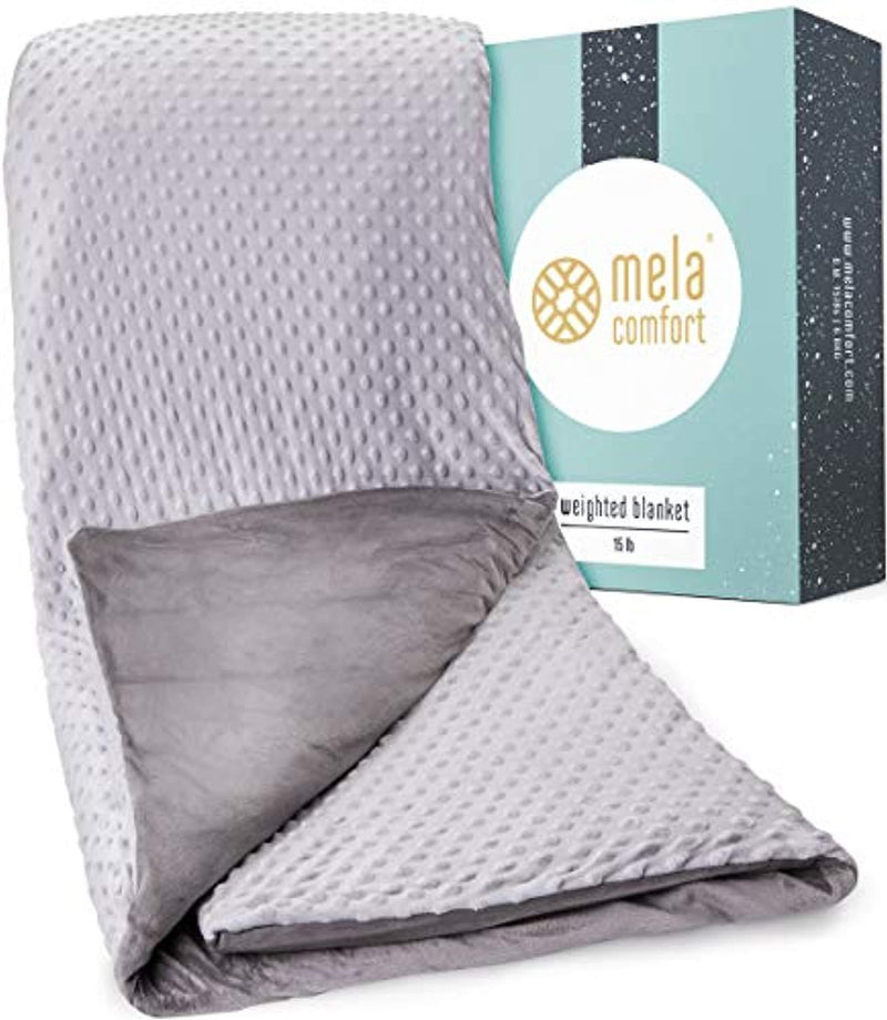 Mela Comfort Weighted Blanket - 15LBS - Adult Queen Size - Supports Healthy Sleep & Can Help Reduce Stress - Premium Model - Includes Super Soft & Washable Reversible Cover - 100 Night Free Trial