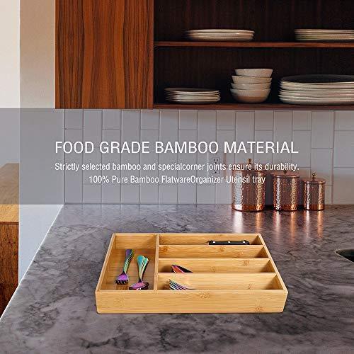 KaryHome  24-Piece Silverware  Set, Flatware Set Mirror Polished, Dishwasher Safe Service for 4, Include Knife/Fork/Spoon with Bamboo 5-Compartment Silverware Drawer Organizer Box