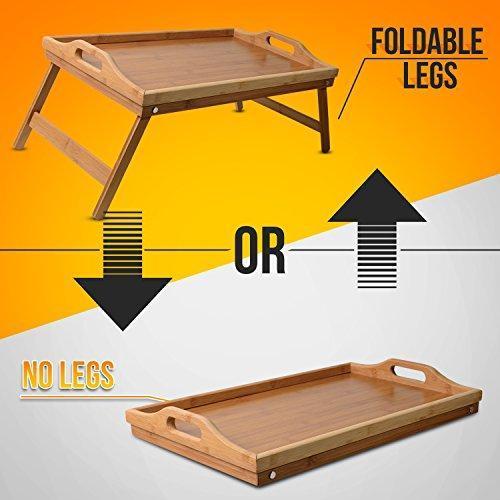 Bed Lap Trays for Eating - Dinner Trays for Lap - Breakfast in Bed Tray with Legs - Bamboo Bed Trays with Folding Legs