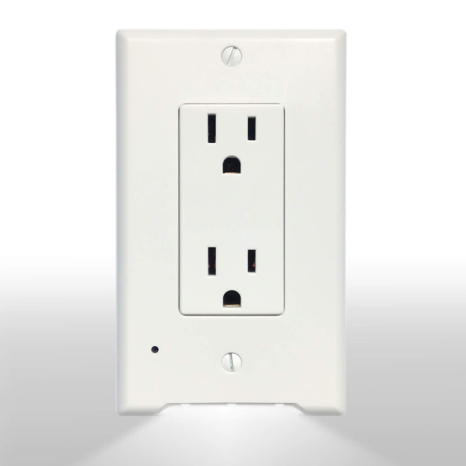 4Pack LED Night Light Outlet Cover Plate-No Wires Or Batteries,Light Sensor Auto-On LED Guidelight,Install In a Snap,Outlet Wall Plate With 0.3W High Brightness Night Light (White,Duplex)