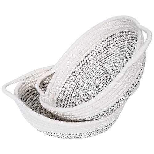 Goodpick 2pack Cotton Rope Basket - Woven Storage Basket - 9.8" x 8.7" x 2.8" Small Rope Baskets for Kids Home Decor Toy Basket Organizer - Desk Basket Containers for Jewellery, Keys - Hemp Rope Bowl