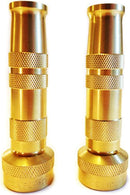 Hose Nozzle High Pressure - Lead-Free Brass For Car Or Garden - Solid Brass - 2 Nozzle Set - Adjustable Water Sprayer From Spray To Jet - Heavy Duty - Fits Standard Hoses - with Gardening E-Book