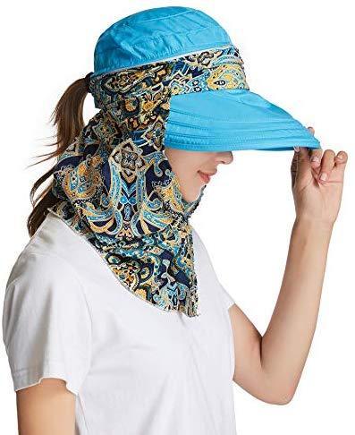 ICOLOR Sun Cap Sun Flap Hats Outdoor 360°Sun UPF 50+ Women Lady Wide Brim Cap Visor Hats UV Protection Summer Sun Hats