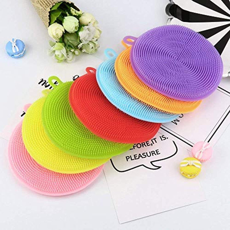 Silicone Sponge Dish Washing Brush Scrubber Food-Grade Antibacterial BPA Free Multipurpose Non Stick Cleaning Antimicrobial Mildew free smart kitchen gadgets (Pack of 7, Mixed Color)