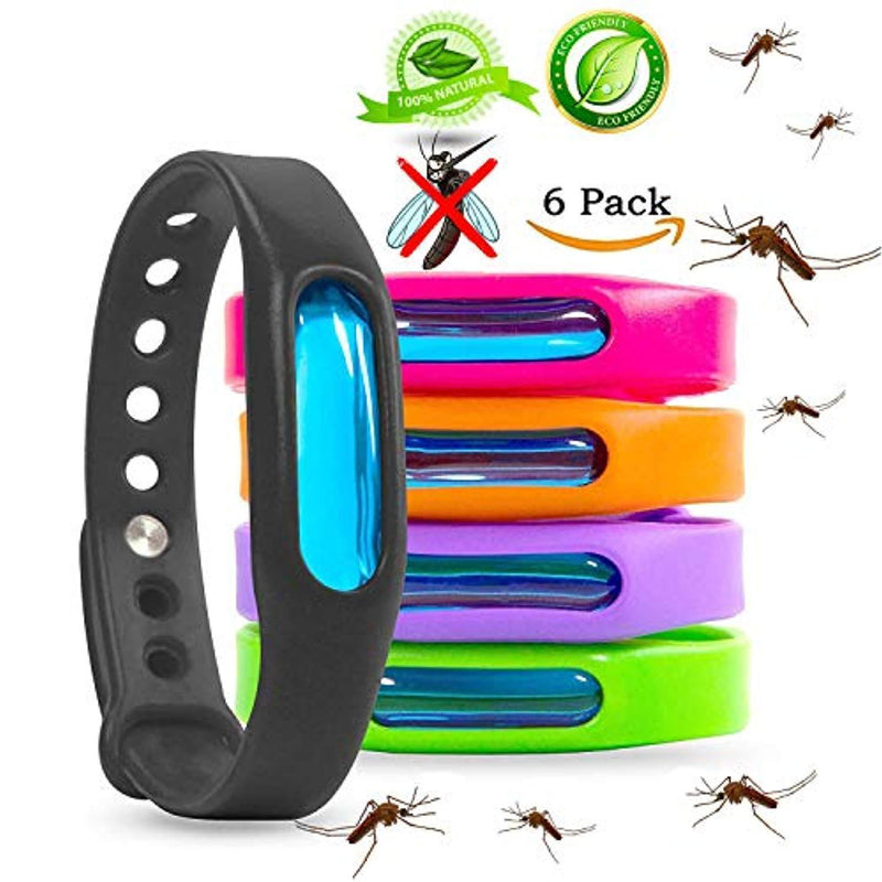 Mosquito Repellent Bracelets - Natural Deet Free - Waterproof Anti Mosquito Band - Bug & Insect Protection Wrist Bands for Adults & Kids, Perfect for Indoor Outdoor Travel Camping Hiking- 6 Pack