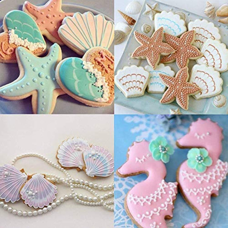 Under The Sea Cookie Cutters Set-8 Piece-Mermaid Tail,Dolphin,Clownfish,Seahorse,Seashell,Octopus,Starfish and Jellyfish Cookie Cutter Molds-Stainless Steel