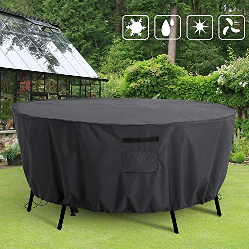 FLYMEI Patio Furniture Cover, Waterproof Tear-Resistant UV and Fade Resistant Outdoor Round Table Dining Set Cover, Space Grey, 62 inches Diameter