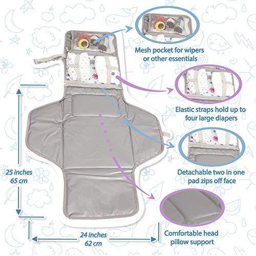 MIKILIFE Baby Portable Changing Pad | Lightweight Travel Diaper Station Kit with Waterproof and Cushioned Pad | Foldable Pad with Pockets