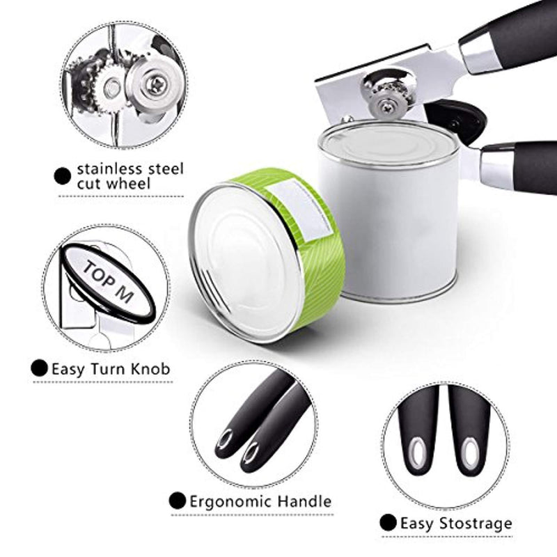 Can Opener, Can Opener Manual Food-Safe FDA Stainless Steel, NO-Rust, Ergonomic Anti Slip Design Big Knob For Easy Turn,Home Restaurant Smooth Edge Can Openers Suitable For The Elderly