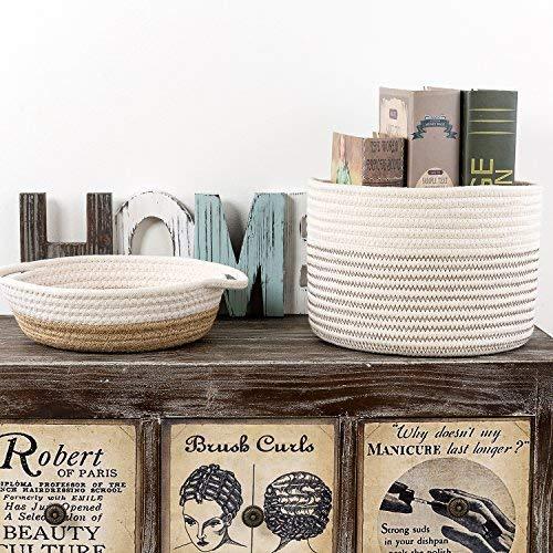 Goodpick 2pack Cotton Rope Basket - Woven Storage Basket - 9.8" x 8.7" x 2.8" Small Rope Baskets for Kids Home Decor Toy Basket Organizer - Desk Basket Containers for Jewellery, Keys - Hemp Rope Bowl