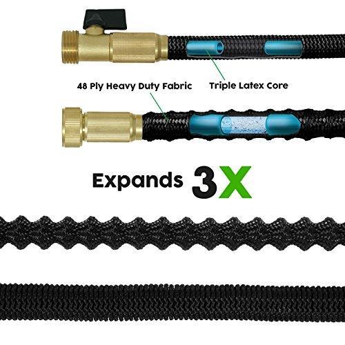 Yetolan 50ft Expandable Hose - NEW Heavy Duty Expandable Garden Hose - Triple Latex Core, 3/4 Brass Connectors, Extra Strength Fabric, Expanding Garden Hose with 9 Function Spray Nozzle - 1 Year Warranty