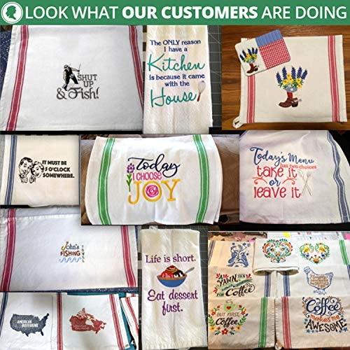 Aunti Em's Kitchen Kitchen Dish Towels with Vintage Design for Kitchen Decor Super Absorbent 100% Natural Cotton Kitchen Towels (Size: 25.5 x 15.5 inches) White with Red, Green and Blue, 13-Pack