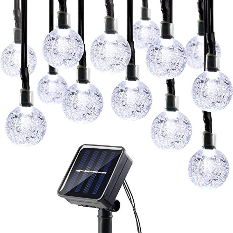 Lumitify Globe Solar Christmas String Lights, 19.7ft 30 LED Fairy Crystal Ball Lights, Outdoor Decorative Solar Lights for Home, Garden, Patio, Lawn, Party and Holiday(White)