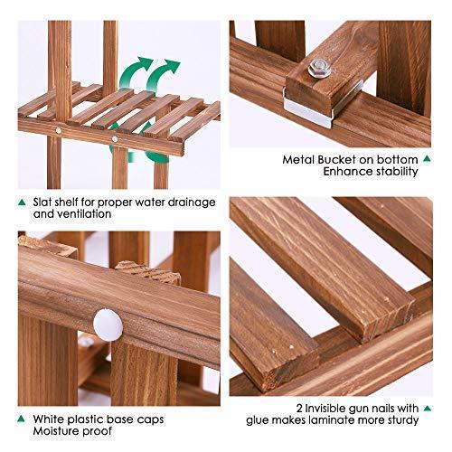 Ufine Wood Plant Stand Indoor Outdoor 3 Tier Vertical Carbonized Multiple Planter Holder Flower Ladder Stair Shelf Garden Balcony Patio Corner Pot Display Storage Rack