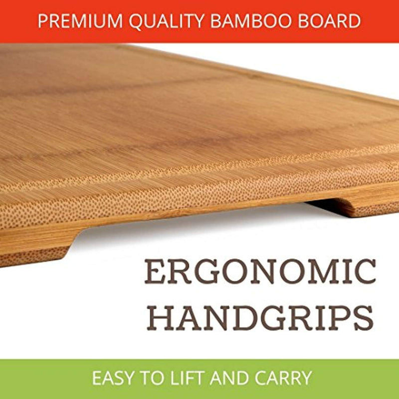 Natural Extra Large Bamboo Cutting Board with Drip Groove & Hand Grips, Healthy Organic Single Piece - Glue Free Chopping Board. XL 18X12 - Best Cutting Board for Kitchen. A Perfect Serving Tray. by Eco Woodware