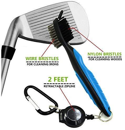 Yoport Golf Club Brush and Club Groove Cleaner 2 Ft Retractable Zip-line Aluminum Carabiner, Lightweight and Stylish, Ergonomic Design, Easily Attaches to Golf Bag