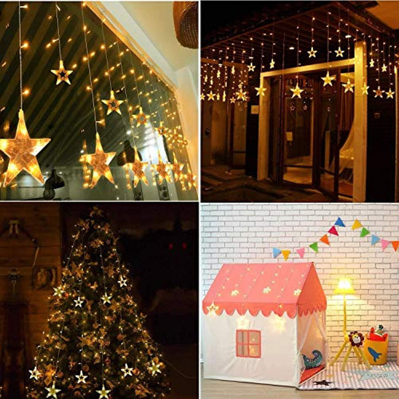 Star Curtain Lights, 8.2ft x 3.2ft 138 LED Remote Window Curtain Lights Plug In Curtain String Lights with 12 Stars 8 Flashing Modes Decoration for Wedding, bedroom,Birthday (Warm White) by MaLivent