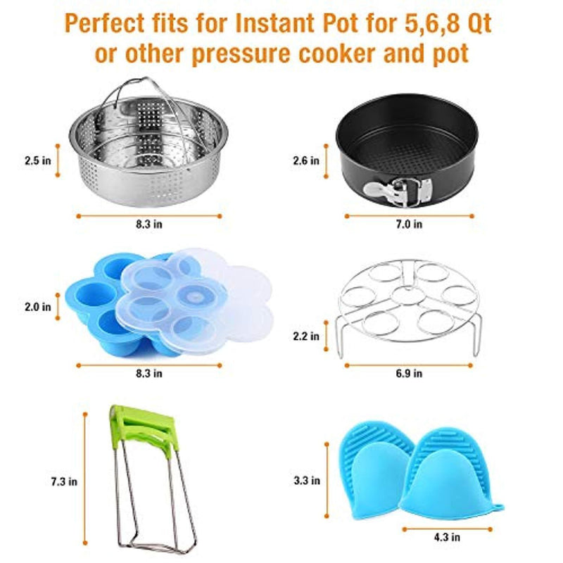 Instant Pot Accessories Set Fits 5,6,8 Qt Pressure Cooker/7 Pcs/Steamer Basket/Silicone Egg Bite Mold/Non Stick SpringForm Pan/Egg Steamer Rack/Silicone Oven Mitts/Bowl Clip, Gift Ideal by Buddy Pro