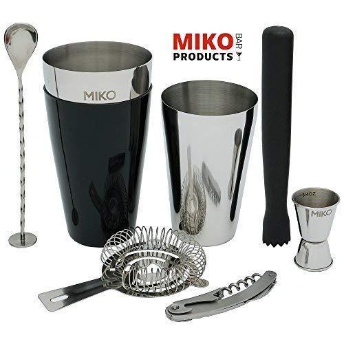 Miko Professional Bartender Kit - Cocktail Shaker Bar Set - Includes Bar Tools & Bartender Accessories: Boston Cocktail Shaker, Muddler, Strainer, Jigger, Bar Spoon, Corkscrew (Regular-Used)